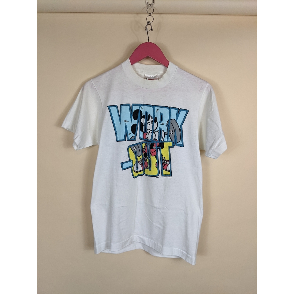 Vintage 1986 Mickey Mouse Work Out Paper Thin Single Stitch T-shirt Walt Disney